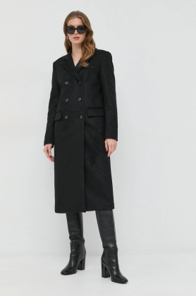 Trussardi palton de lana culoarea negru, de tranzitie, cu doua randuri de nasturi