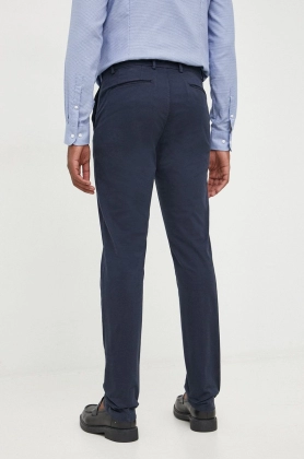 Trussardi pantaloni de bumbac barbati, culoarea albastru marin, drept