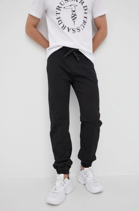 Trussardi pantaloni de bumbac barbati, culoarea negru, neted