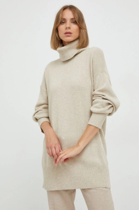 Trussardi pulover din amestec de lana femei, culoarea bej, cu guler