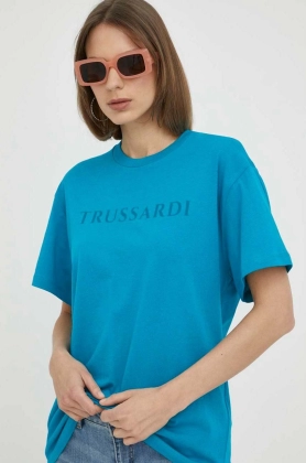 Trussardi tricou din bumbac culoarea turcoaz
