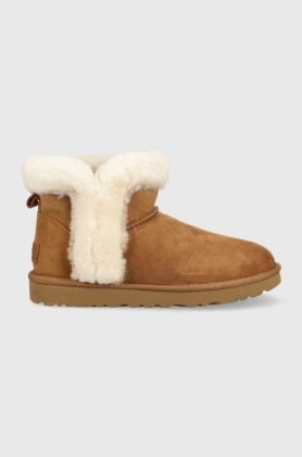 UGG cizme de zapada din piele intoarsa W Classic Mini Heritage Fluff culoarea maro