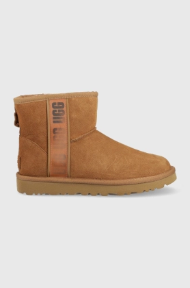 UGG cizme de zapada din piele intoarsa W Classic Mini Slide Logo Ii culoarea maro