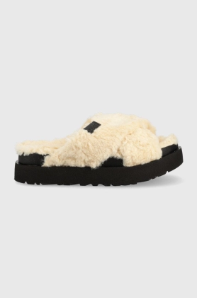 UGG papuci de casa W Fuzz Sugar Cross Slide , culoarea bej