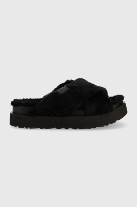 UGG papuci de casa W Fuzz Sugar Cross Slide , culoarea negru
