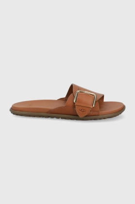 UGG slapi de piele Solivan Slide femei, culoarea maro