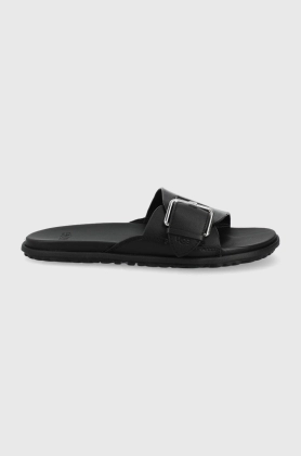 UGG slapi de piele Solivan Slide femei, culoarea negru