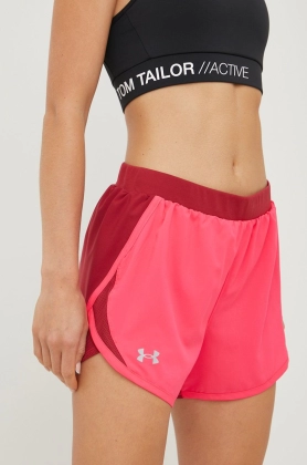 Under Armour pantaloni scurti de alergare Fly-by 2.0 1350196 femei, culoarea roz, neted, medium waist