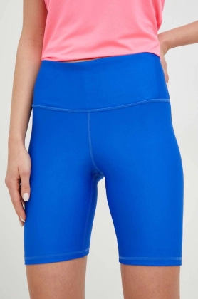 Under Armour pantaloni scurti de antrenament femei, culoarea albastru marin, neted, high waist