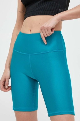 Under Armour pantaloni scurti de antrenament femei, culoarea turcoaz, neted, high waist