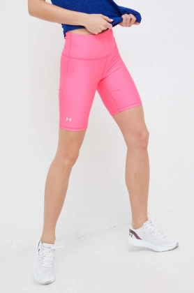 Under Armour pantaloni scurti de antrenament femei, culoarea violet, neted, high waist