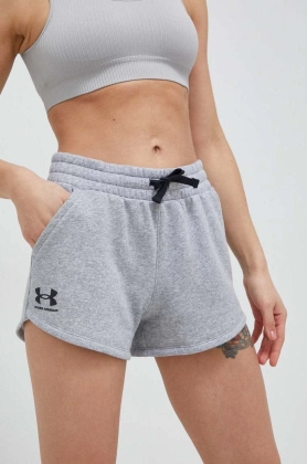 Under Armour pantaloni scurti femei, culoarea gri, melanj, high waist