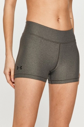 Under Armour pantaloni scurti femei, culoarea gri, neted, high waist