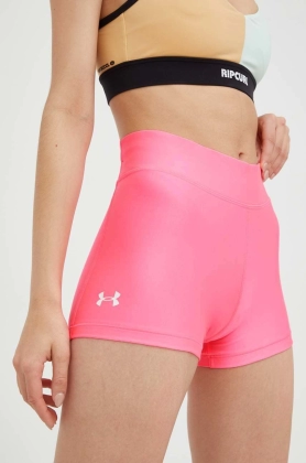 Under Armour pantaloni scurti femei, culoarea violet, neted, high waist