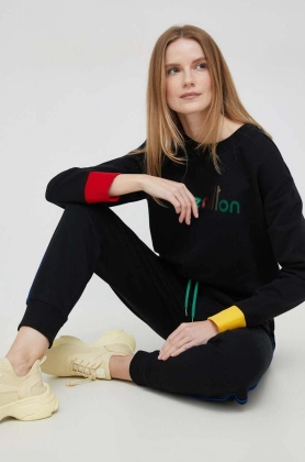 United Colors of Benetton hanorac de bumbac femei, culoarea negru, modelator