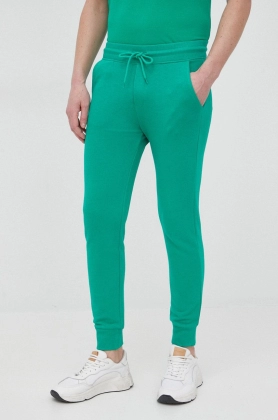 United Colors of Benetton pantaloni de bumbac barbati, culoarea verde, neted
