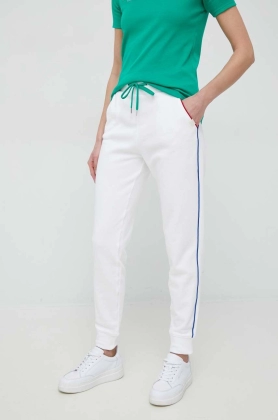 United Colors of Benetton pantaloni de trening din bumbac culoarea alb, neted