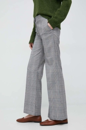United Colors of Benetton pantaloni femei, culoarea gri, evazati, high waist