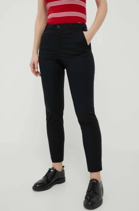 United Colors of Benetton pantaloni femei, culoarea negru, drept, high waist