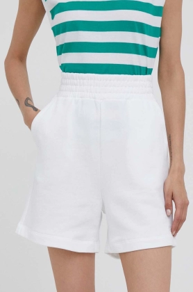 United Colors of Benetton pantaloni scurti din bumbac culoarea alb, neted, high waist