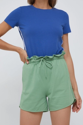 United Colors of Benetton pantaloni scurti din bumbac femei, culoarea verde, neted, high waist