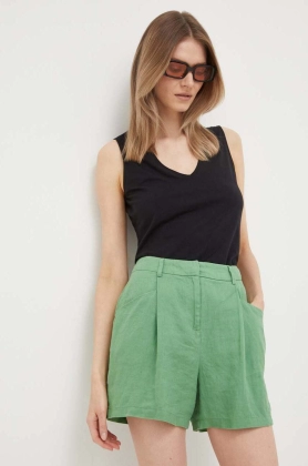 United Colors of Benetton pantaloni scurti din in culoarea verde, neted, high waist