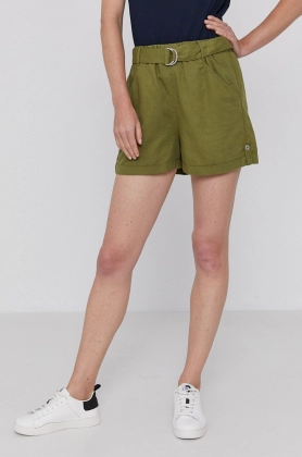 United Colors of Benetton Pantaloni scurti femei, culoarea verde, material neted, high waist