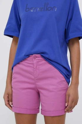 United Colors of Benetton pantaloni scurti femei, culoarea violet, neted, medium waist