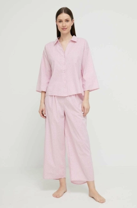 United Colors of Benetton pijamale de bumbac culoarea roz, bumbac