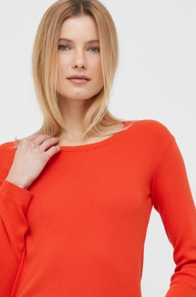 United Colors of Benetton pulover de bumbac femei, culoarea portocaliu, light