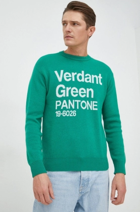 United Colors of Benetton pulover din amestec de lana barbati, culoarea verde,