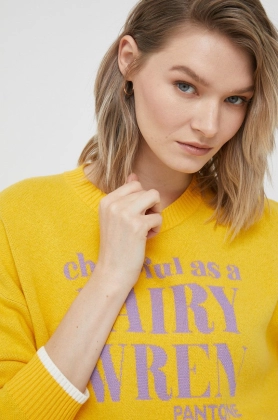United Colors of Benetton pulover din amestec de lana X Pantone femei, culoarea galben,