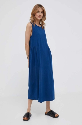United Colors of Benetton rochie din bumbac culoarea albastru marin, midi, evazati