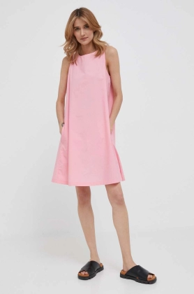 United Colors of Benetton rochie din bumbac culoarea roz, mini, evazati
