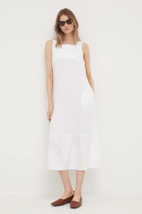 United Colors of Benetton rochie din in culoarea alb, midi, drept