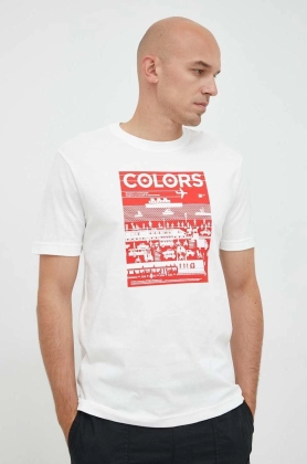 United Colors of Benetton tricou din bumbac Colors culoarea bej, cu imprimeu