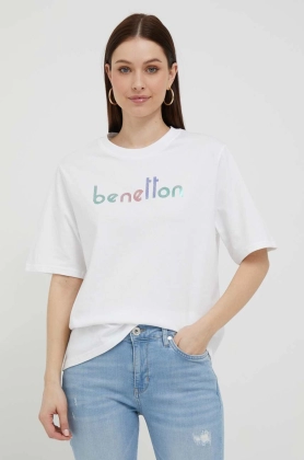 United Colors of Benetton tricou din bumbac culoarea alb