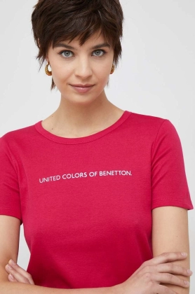 United Colors of Benetton tricou din bumbac culoarea roz