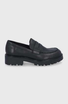 Vagabond Pantofi de piele femei, culoarea negru, cu toc plat