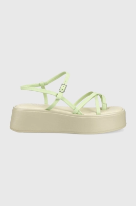 Vagabond sandale de piele Courtney femei, culoarea verde, cu platforma