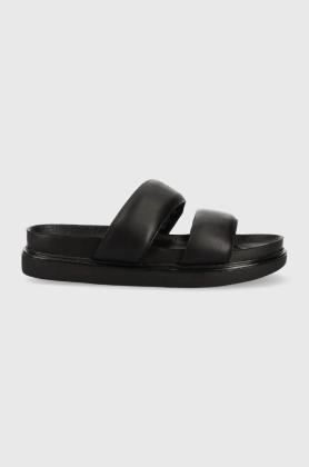 Vagabond slapi de piele ERIN femei, culoarea negru, cu platforma