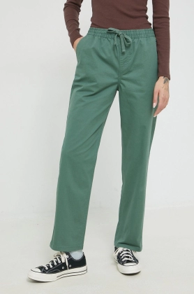 Vans pantaloni femei, culoarea verde, lat, high waist