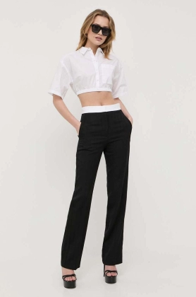 Victoria Beckham pantaloni de lana culoarea negru, drept, high waist