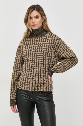 Victoria Beckham pulover de lana femei, culoarea bej, calduros, cu turtleneck