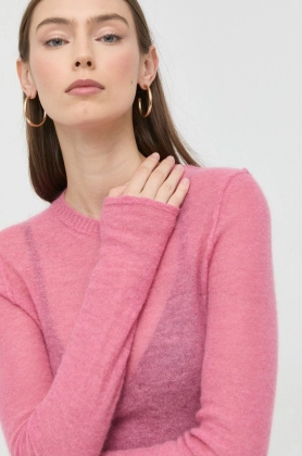 Victoria Beckham pulover de lana femei, culoarea roz, light