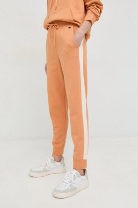 Weekend Max Mara pantaloni de trening din bumbac femei, culoarea portocaliu, modelator