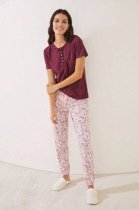 women\'secret tricou de pijama din bumbac Mix & Match culoarea bordo, bumbac