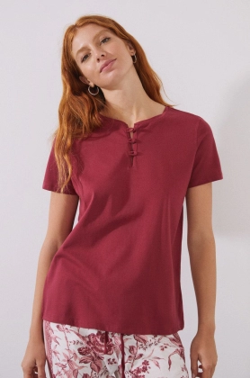 women\'secret tricou de pijama din bumbac Mix & Match culoarea bordo, bumbac