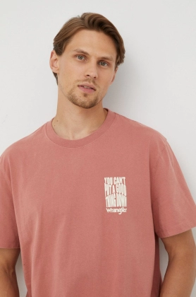 Wrangler tricou din bumbac culoarea roz, cu imprimeu