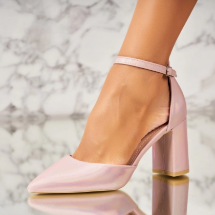 Pantofi dama cu toc Roz Auriu din Piele Ecologica Genevra A3591